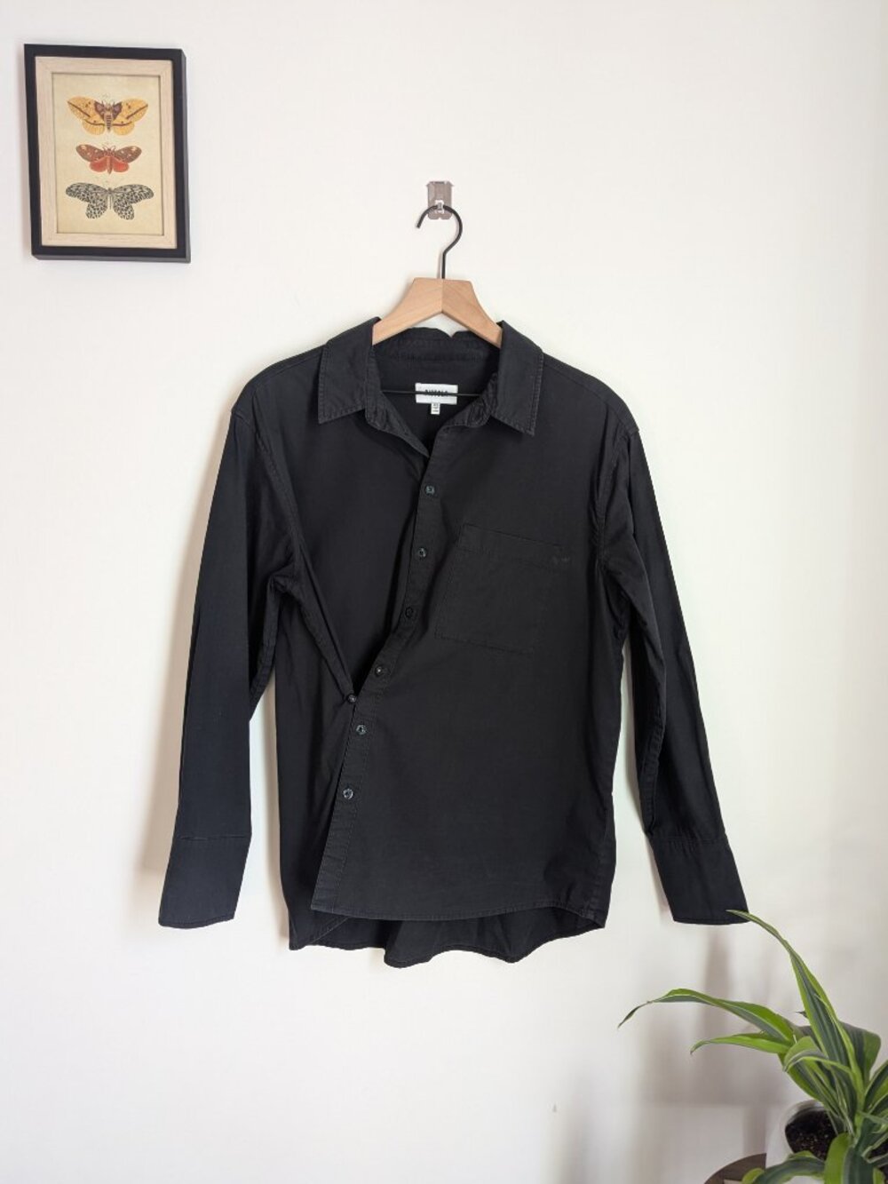 Pistola Kaci Long Sleeve Crossover Button Down Shirt Cotton Black Size XS